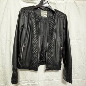 Warehouse One Black Vegan Faux Leather Zippered Jacket
